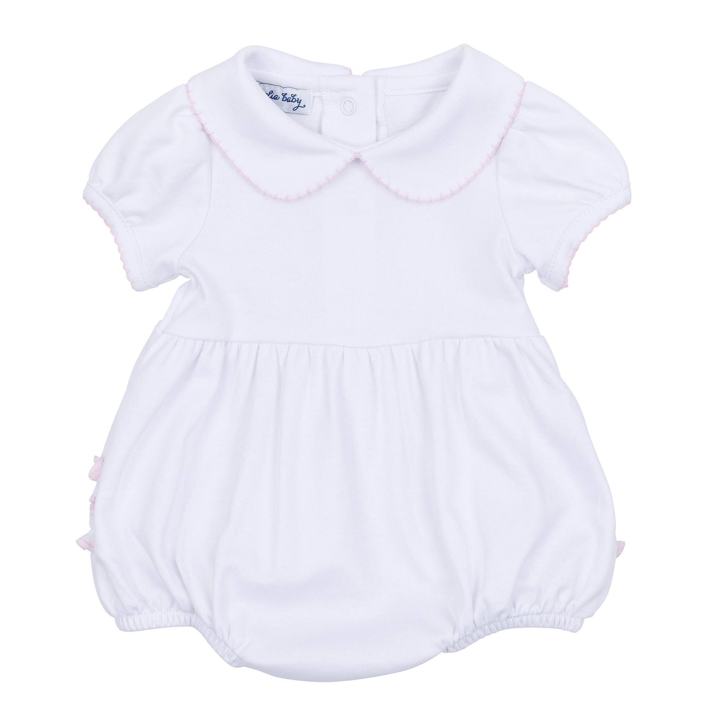 Essentials Solid Collared Ruffle Bubble - White Pink: Newborn