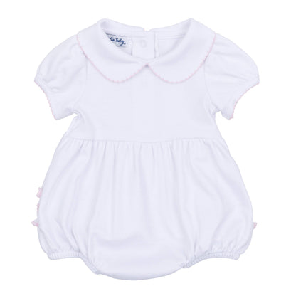Essentials Solid Collared Ruffle Bubble - White Pink: Newborn