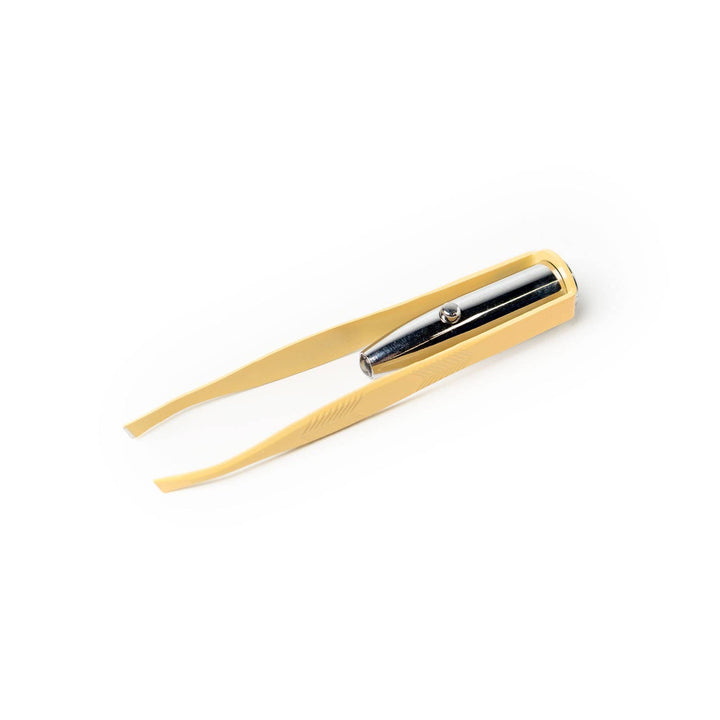 Lemon Lavender Light Up Tweezer with yellow LED spotlights and built-in metal light on handle. Sizes: standard only.