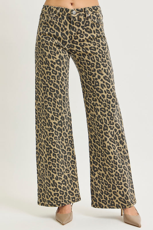 Risen MR Wide Leg Leopard Print Pants | Reg. & Plus