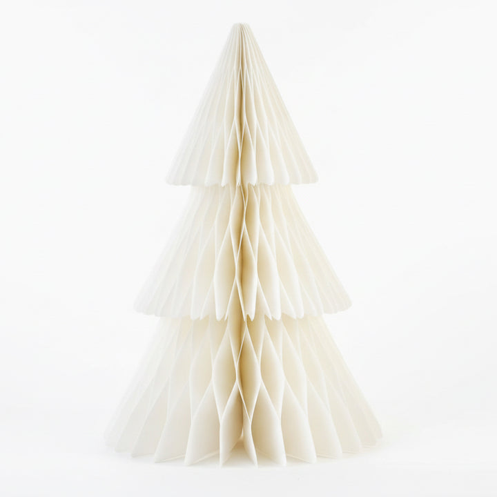 Off-white accordion paper tree with a honeycomb structure.