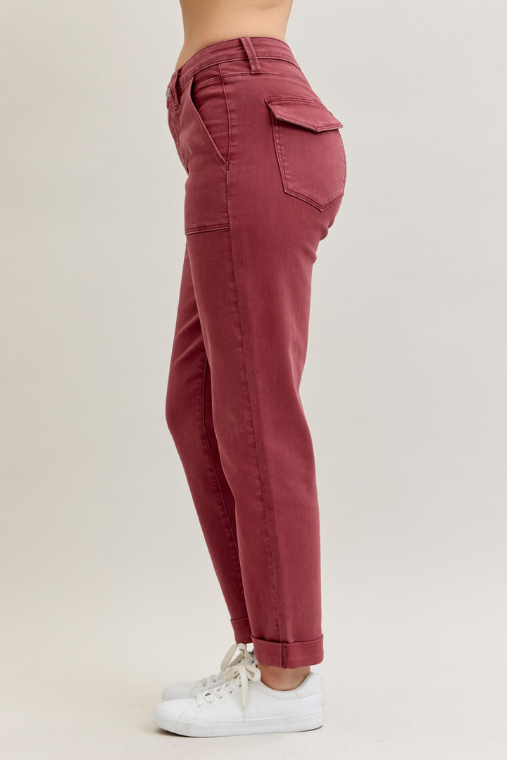 Judy Blue HW Aurora Weekender Jeans, rose color, high waisted with front and back pockets. Available in sizes 0-20W.