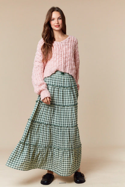 Pink Popcorn Yarn Cropped Sweater