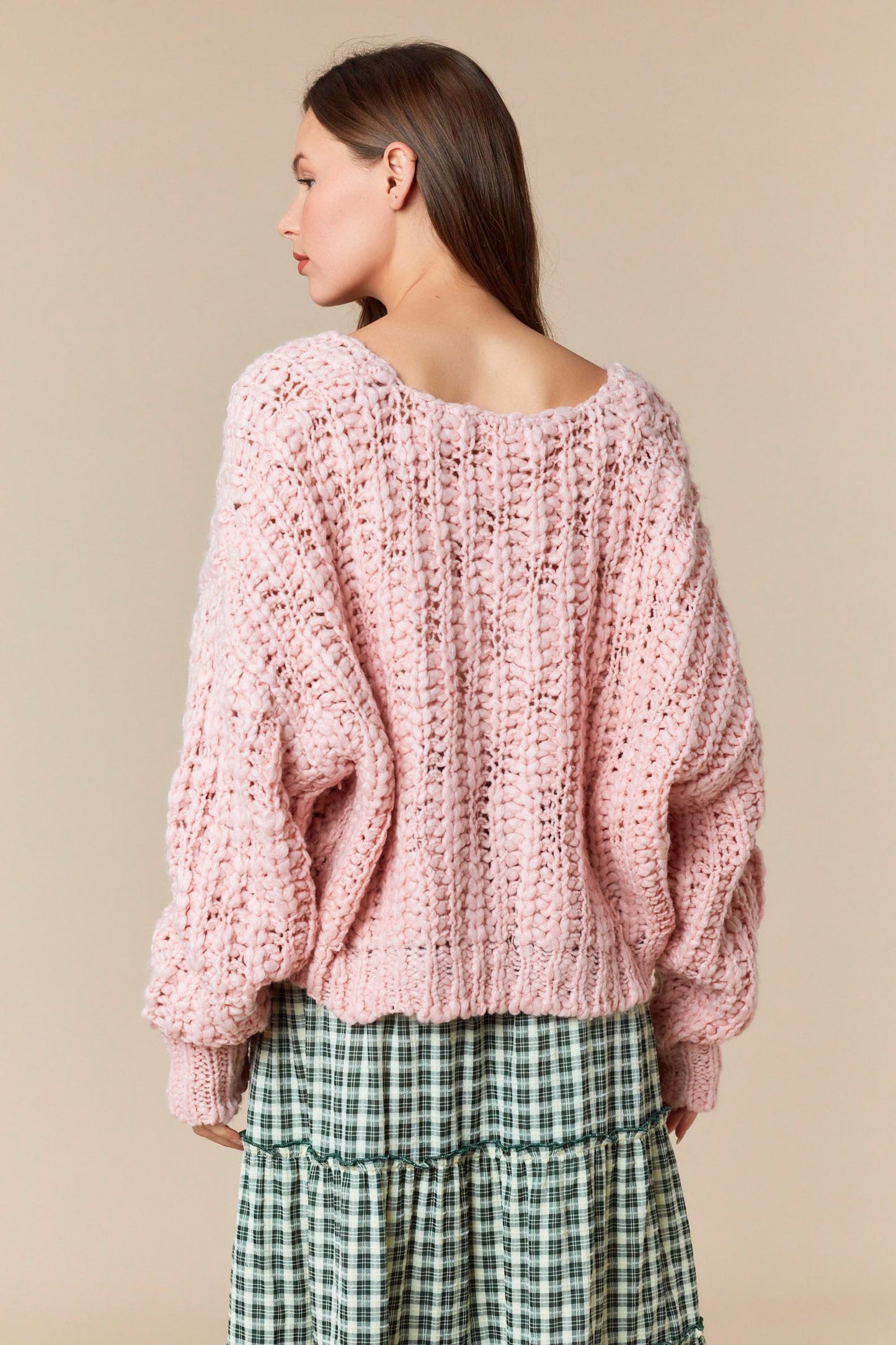 Pink Popcorn Yarn Cropped Sweater