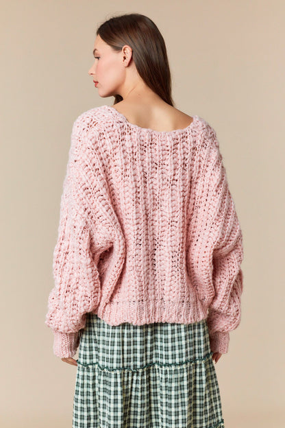 Pink Popcorn Yarn Cropped Sweater