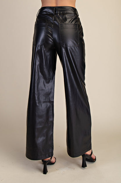 HW Wide Leg Faux Leather Pants