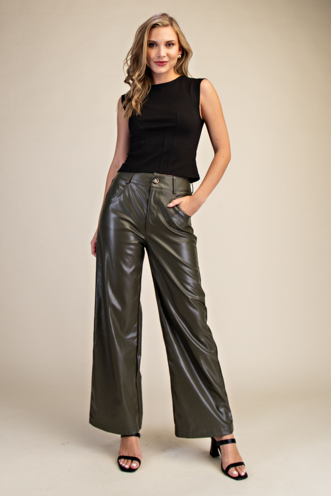 HW Wide Leg Faux Leather Pants