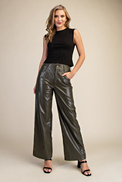 HW Wide Leg Faux Leather Pants