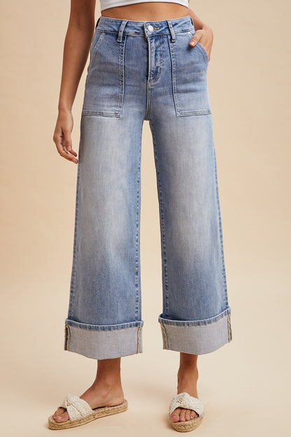 Comfort Stretch Wide Leg Cuff Jeans