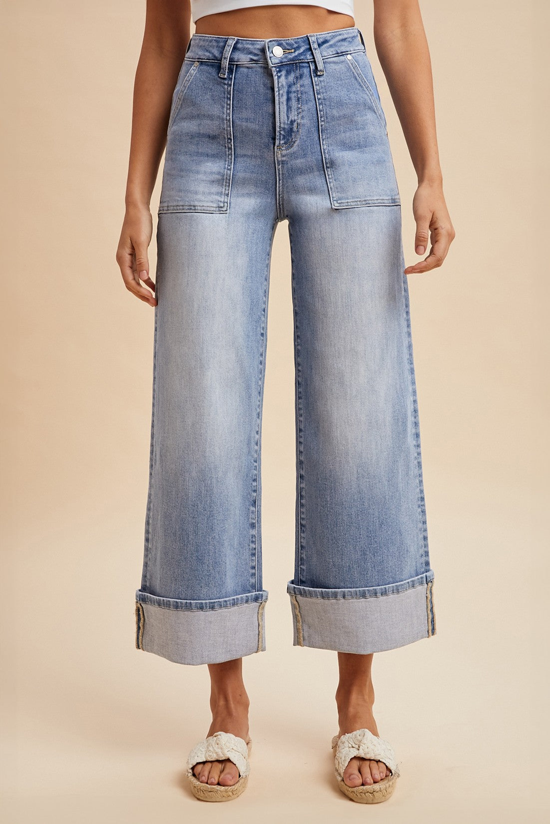 Comfort Stretch Wide Leg Cuff Jeans
