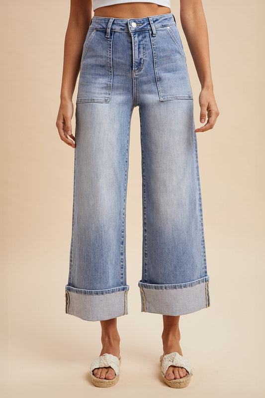 Comfort Stretch Wide Leg Cuff Jeans