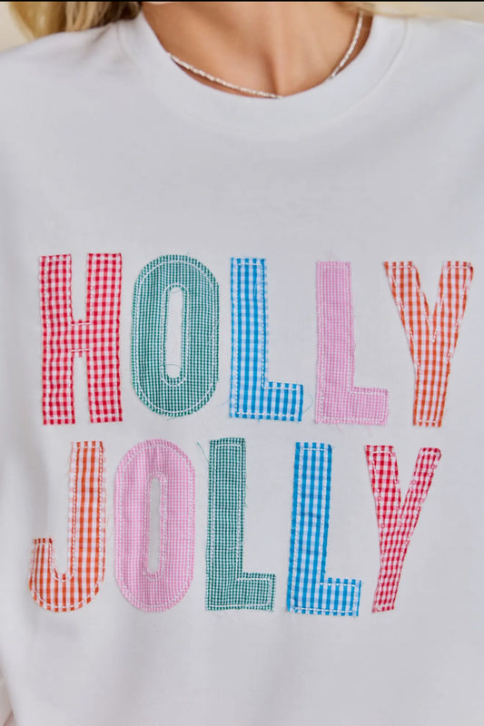 Holly Jolly Patchwork Crewneck Long Sleeve Top