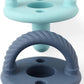 Two Sweetie Soother: Blue baby teethers, designed with a textured loop and collapsible handle, isolated on a white background.
