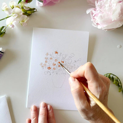 Bouquets paintable watercolor notecard set with floral designs on white paper, available in standard notecard sizes.