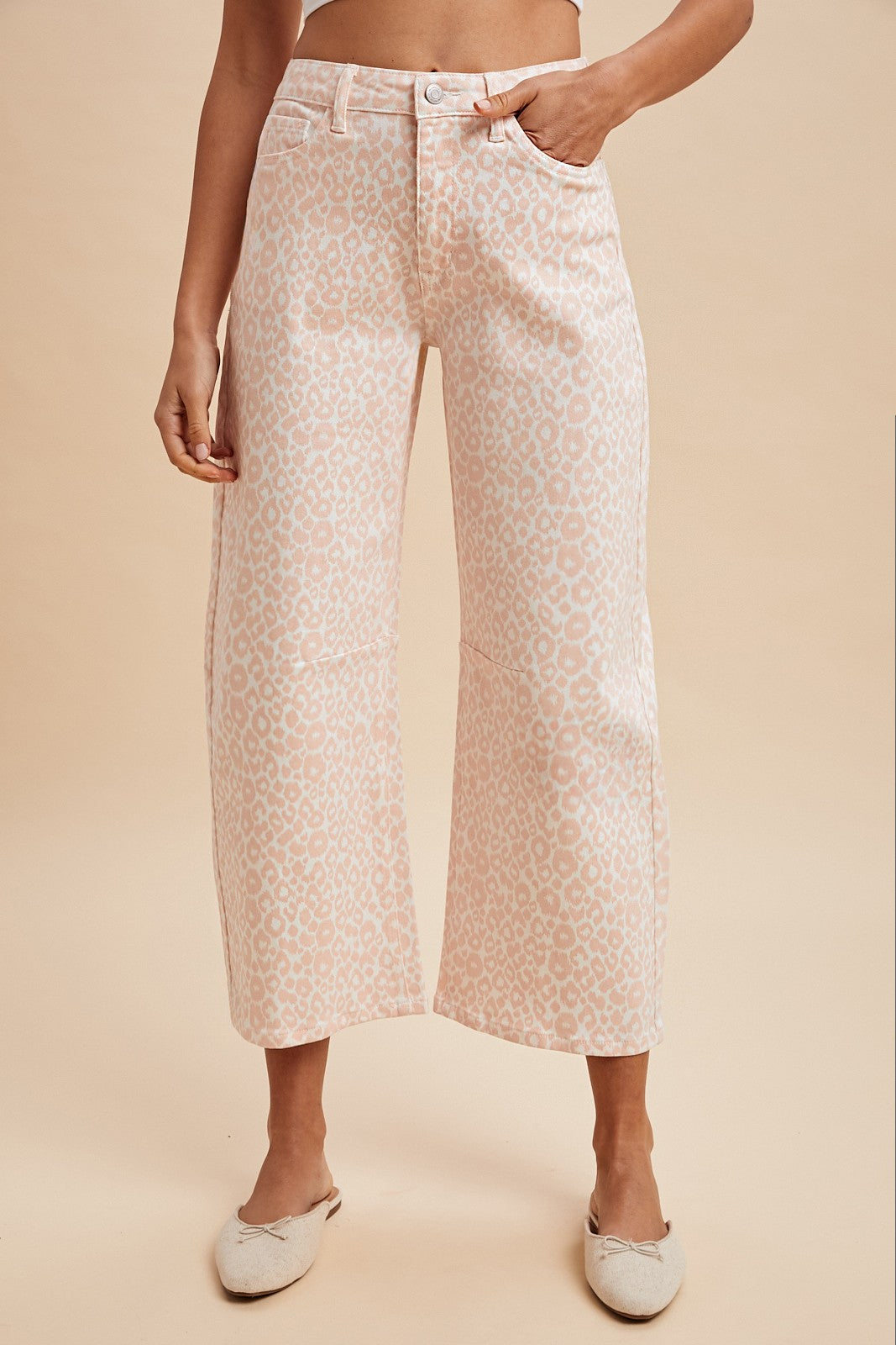 Pink Leopard HW Barrel Crop Jeans