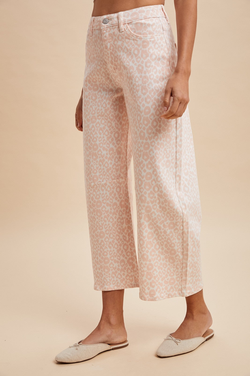 Pink Leopard HW Barrel Crop Jeans