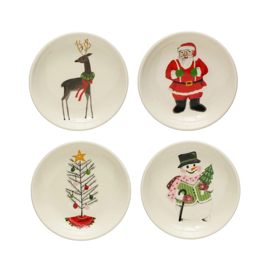 4” Round Stoneware Plate With Holiday Image