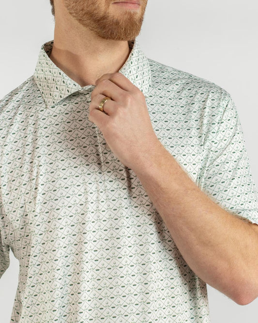 Patterned, light-colored Men's Royal Golf Performance Polo. Available sizes: S, M, L, XL, XXL.