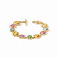24K gold-plated bracelet with round multicolored gemstones, gold bezels, adjustable toggle closure; available in one size.