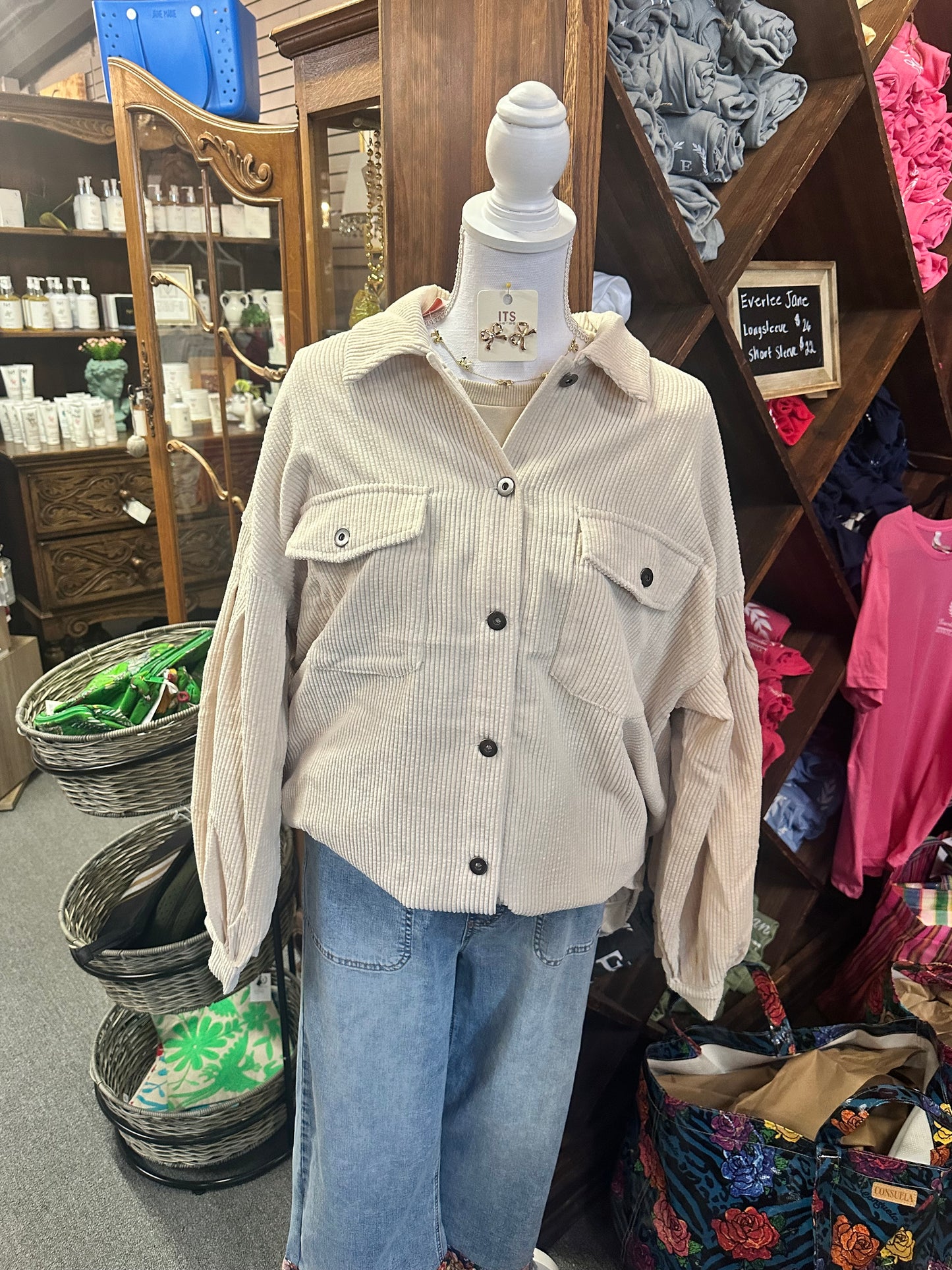 Oversized Corduroy Shacket with Balloon Sleeves