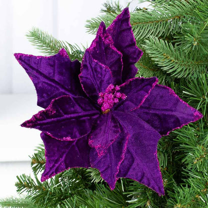 Large decorative navy Artificial Velveteen Poinsettia, available in multiple sizes.