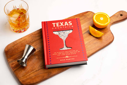 Red "Texas Cocktails (Second Edition)" book; available in standard hardcover and paperback sizes.