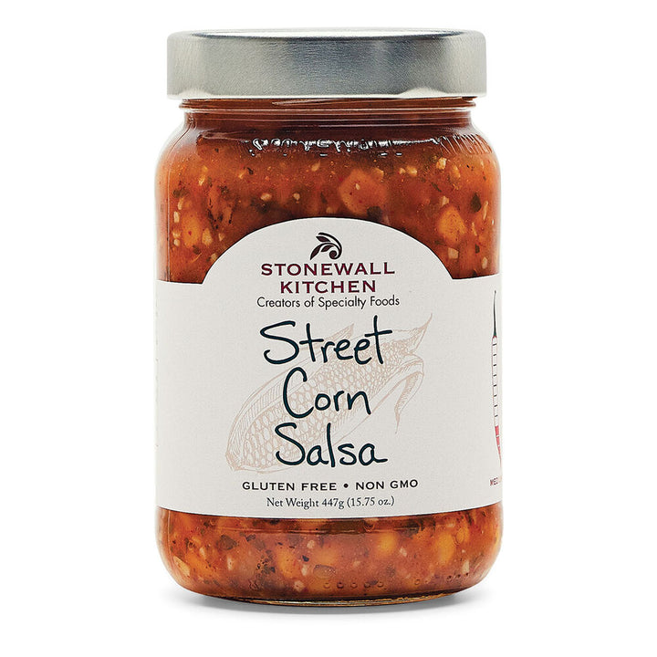 Street Corn Salsa, 15.75 oz (447g), gluten-free, non-GMO, chunky corn salsa with corn illustration on label.