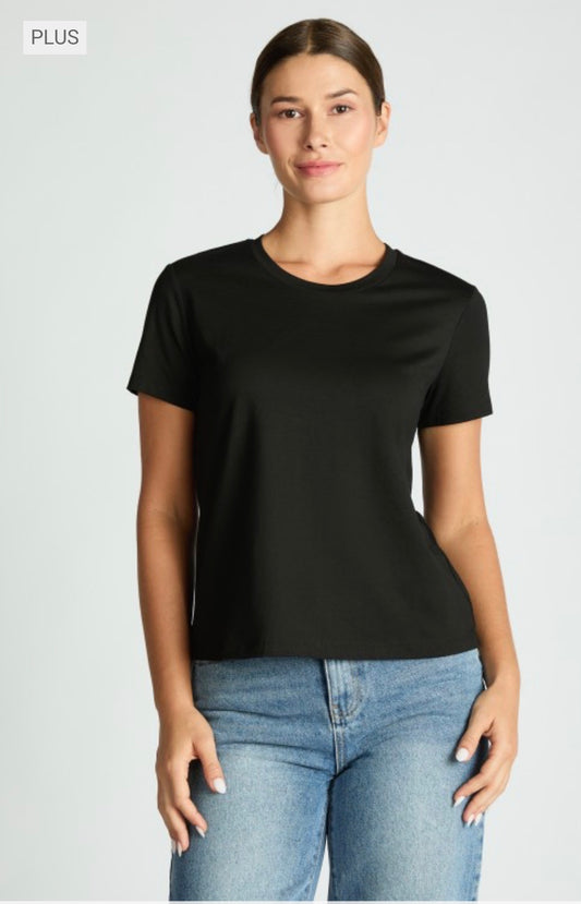 Cotton Short Sleeve Top in black; available in sizes XS–XL.