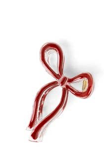 Red-outlined white bow hair clip with clear edges; available in small and medium sizes.