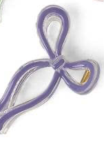 Lavender bow hair clip with gold metal clasp; available in one size. Simple, elegant accessory for easy styling.