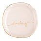 Cream round ceramic trinket tray with thin gold rim, "darling" in gold cursive. Size: one size.