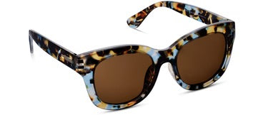 Peepers Center Stage Bifocal Sunglasses: blue light blocking, square brown-tinted lenses, chunky multicolor frames. Sizes: S/M/L.