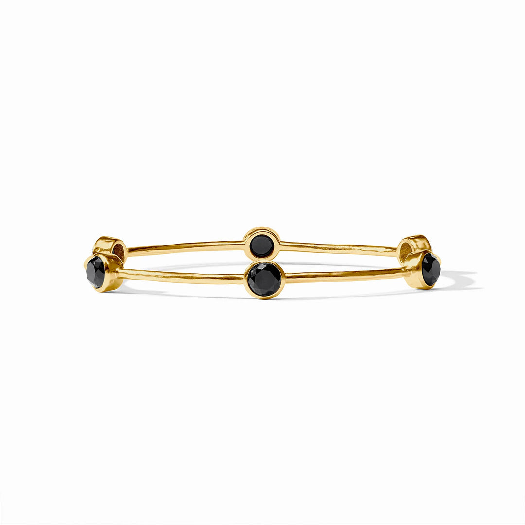 Julie Vos Milano Luxe Bangle in Obsidian Black with four round black stones on a double-band 24K gold-plated design; available in sizes medium and large.