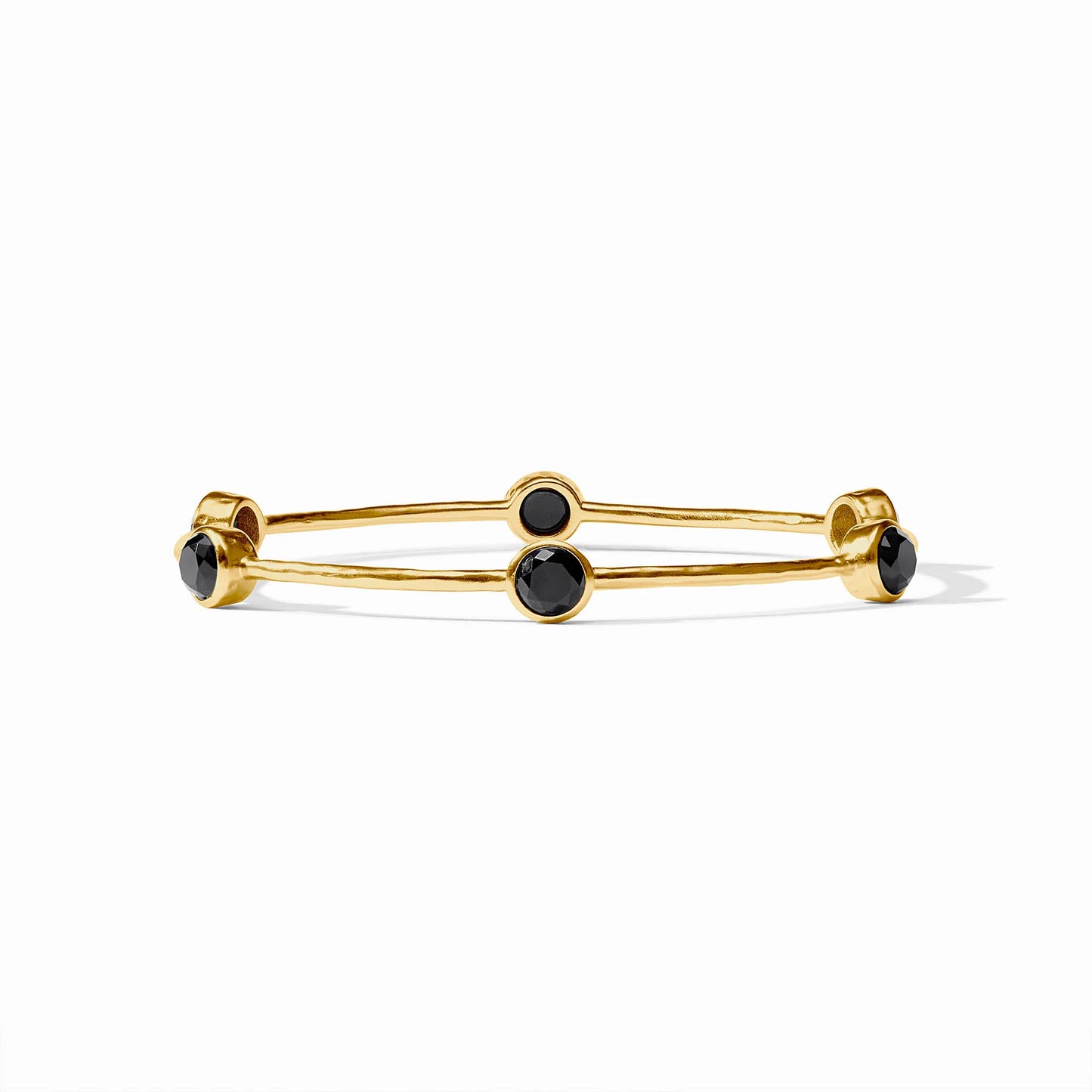Julie Vos Milano Luxe Bangle in Obsidian Black with four round black stones on a double-band 24K gold-plated design; available in sizes medium and large.