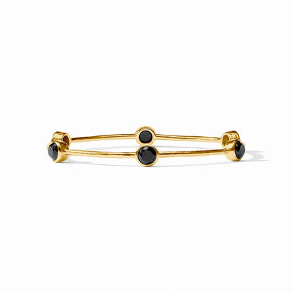 Julie Vos Milano Luxe Bangle in Obsidian Black with four round black stones on a double-band 24K gold-plated design; available in sizes medium and large.