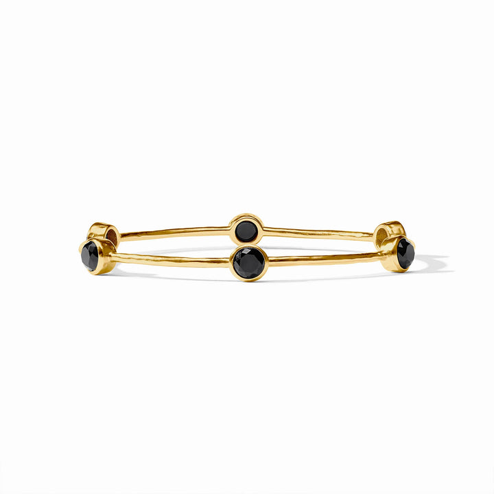 Julie Vos Milano Luxe Bangle in Obsidian Black with four round black stones on a double-band 24K gold-plated design; available in sizes medium and large.
