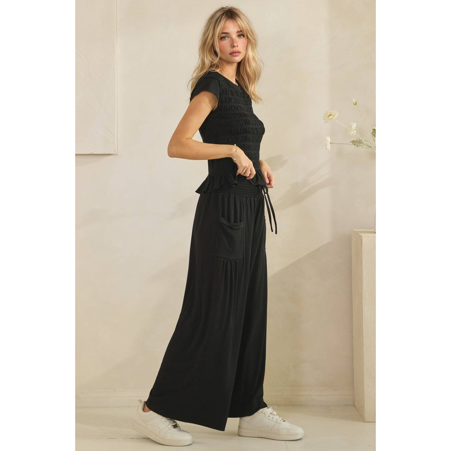 Boho Black Smocked Lounge Set