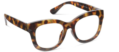 Peepers Progressives - Center Stage Tortoise eyeglasses have thick, rounded brown and yellow tortoiseshell-patterned frames and block blue light to reduce eye strain. Available in multiple sizes.