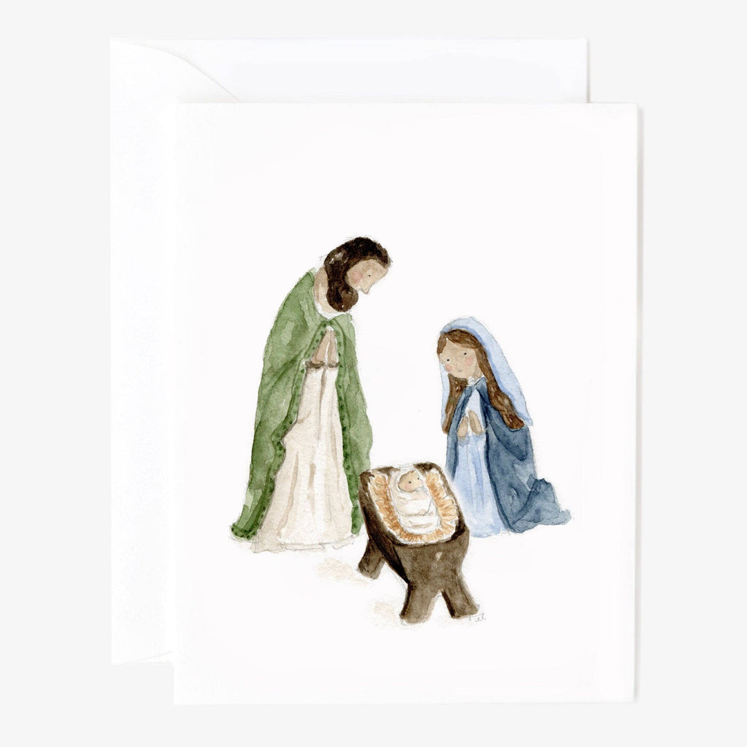 Holy family notecard set featuring a nativity scene. Available in various sizes.