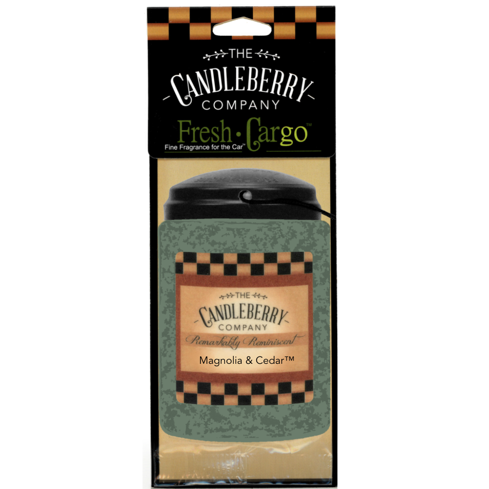 Rectangular Magnolia and Cedar™- Fresh Cargo® Scent for the Car paperboard air freshener.