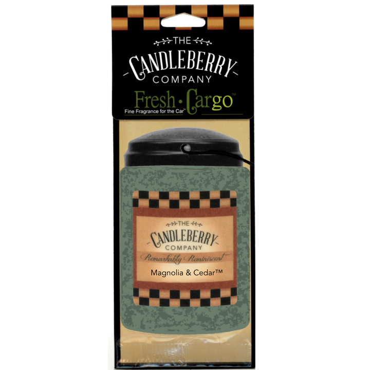 Rectangular Magnolia and Cedar™- Fresh Cargo® Scent for the Car paperboard air freshener.