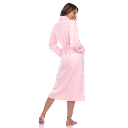 Super Soft Lounge Robe in 02-PINK, tied at waist. Available in L/XL. Cozy material, features pockets.