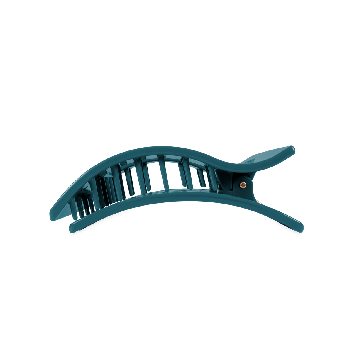 Teal With It Large Flat Rectangle Hair Clip from TELETIES featuring a curved design and interlocking teeth; available in large size.