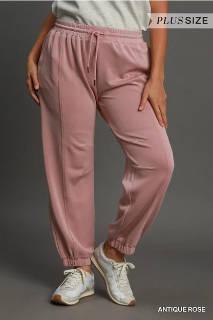 Plus-size Ultra Soft Jogger Pants in antique rose pink with drawstring waist. Available in sizes 1X–4X.