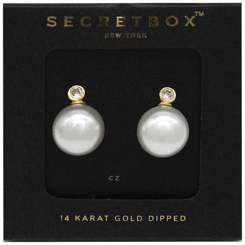 Secret Box 14K Gold Dipped Pearl Post Earring