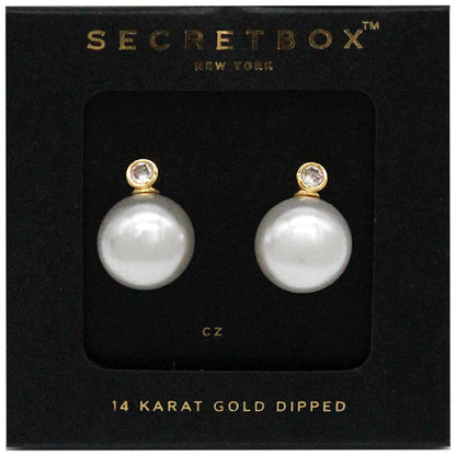 Secret Box 14K Gold Dipped Pearl Post Earring