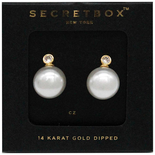 Secret Box 14K Gold Dipped Pearl Post Earring