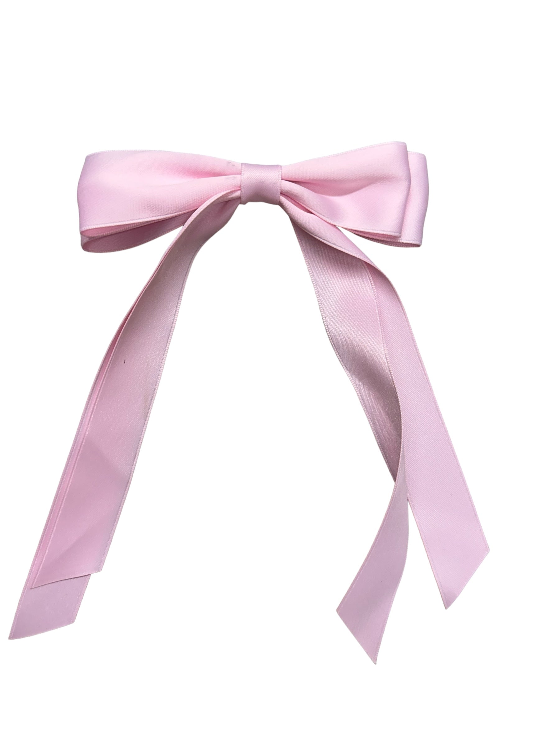 Satin Hair Bows Hair Clip with long, flowing tails. Glossy finish, neatly tied for a smooth and shiny look. Slightly angled tails add elegance. Available sizes: Large, Medium, Small.