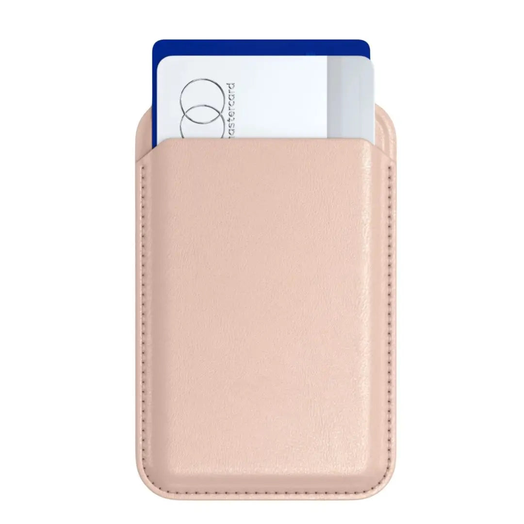Light pink Magnetic Wallet & Stand, pocket showing partial cards. Available in multiple sizes.