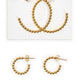 White earring card with three pairs of Gold Plated Hoop Earrings. Includes medium-sized partial hoops and two sets of smaller full hoops. Sizes available: Medium, Small, Smaller. "2 CHIC" labeled on the card.